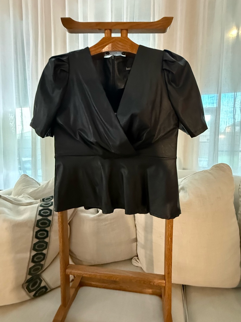 Boohoo Black Faux Leather Peplum Wrap Blouse